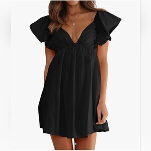 New women's butterfly sleeve bow tie back babydoll mini dress Size S bla…